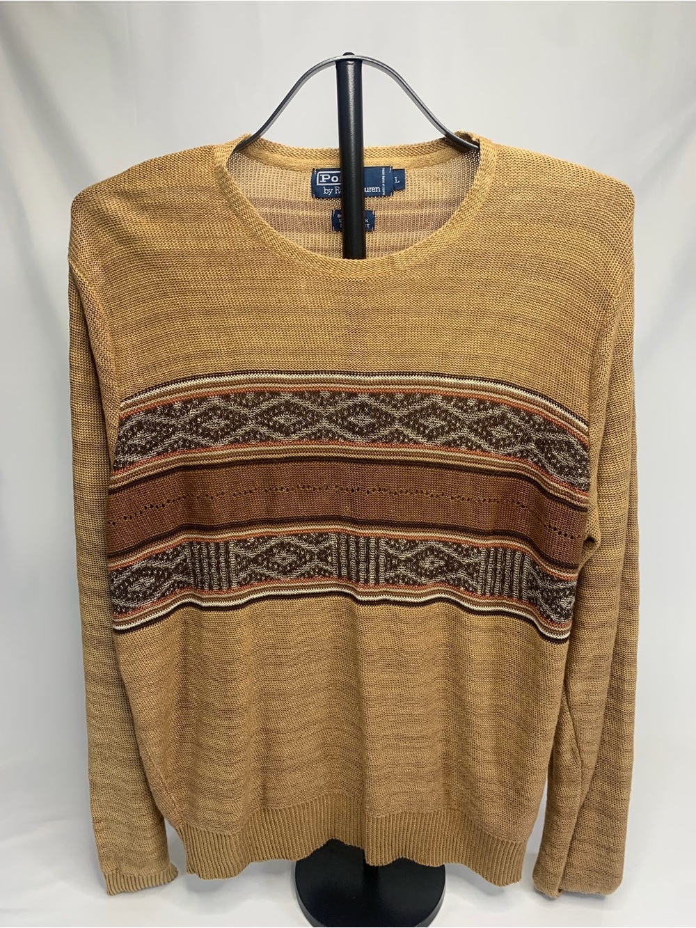 Men’s Polo by Ralph Lauren Tan Patterned Crewneck Sweater